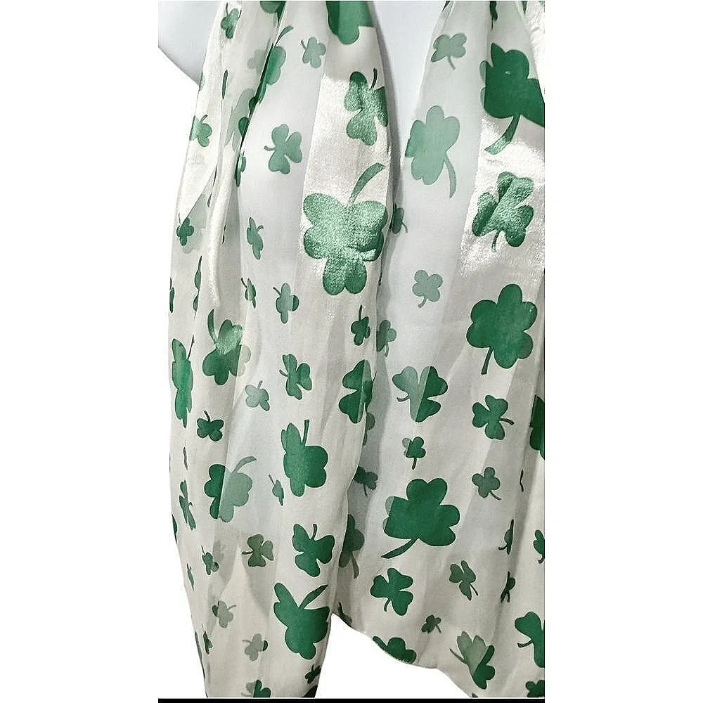 Unbranded Scarf Women Small Green Excellent Shamrock Clover Print Sheer Holiday‎
